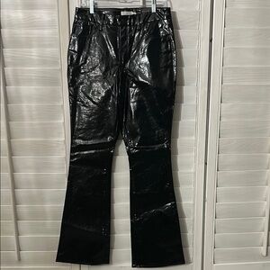Good American Black Flare Jeans with Glossy Finish